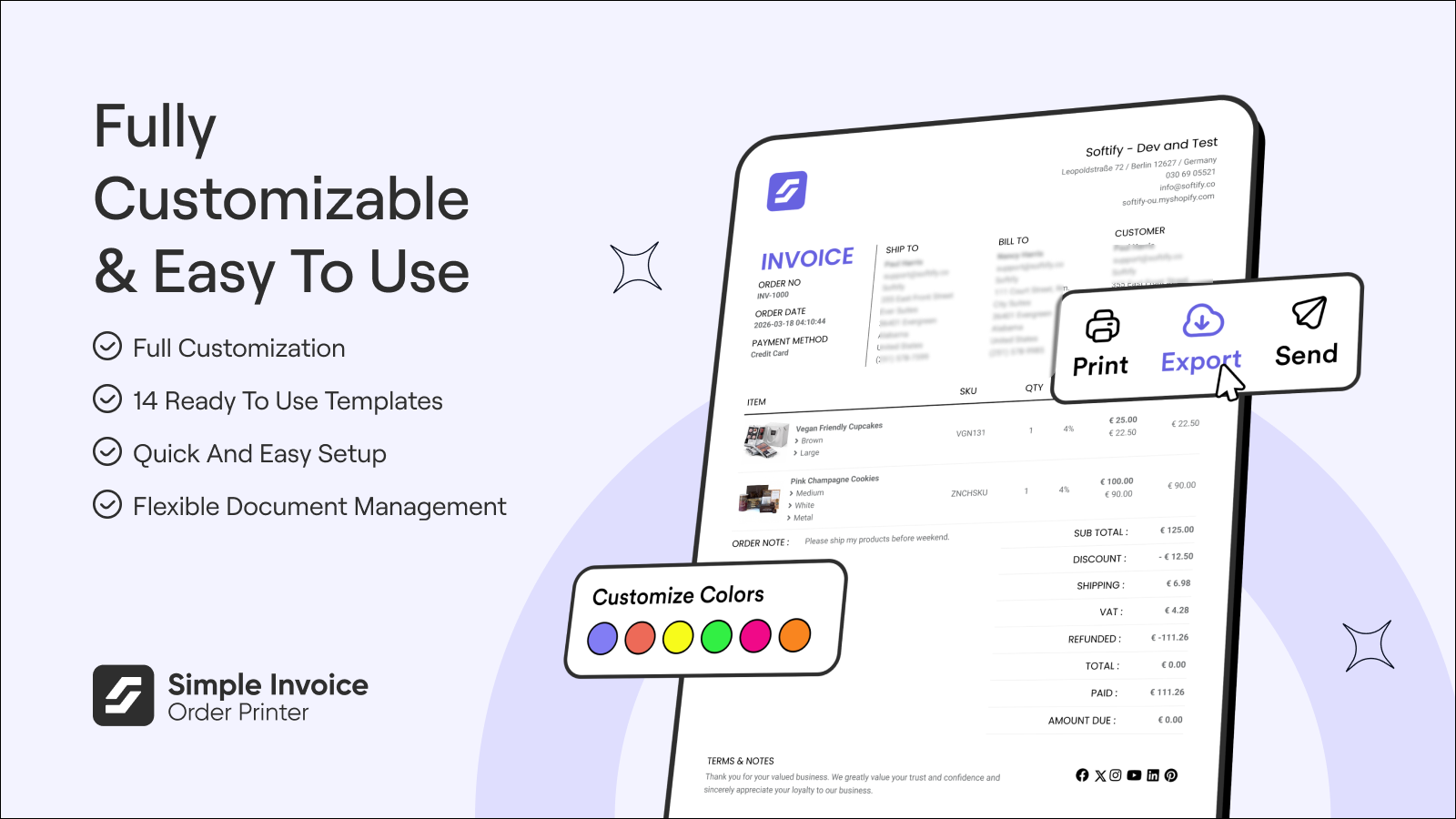 Sixth Screenshot of Simple Invoice - Order Printer for Shopify.